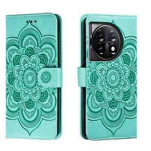 For OnePlus 11 Sun Mandala Embossing Pattern Phone Leather Case(Green)
