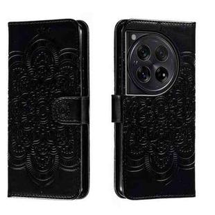 For OnePlus 12 Sun Mandala Embossing Pattern Phone Leather Case(Black)