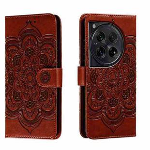 For OnePlus 12 Sun Mandala Embossing Pattern Phone Leather Case(Brown)