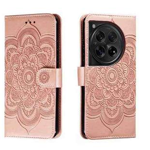 For OnePlus 12 Sun Mandala Embossing Pattern Phone Leather Case(Rose Gold)