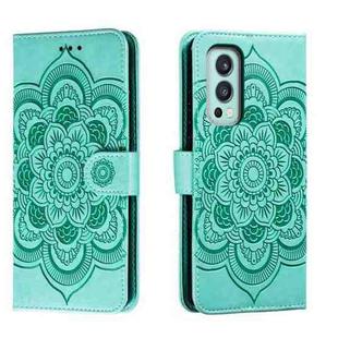 For OnePlus Nord 2 5G Sun Mandala Embossing Pattern Phone Leather Case(Green)