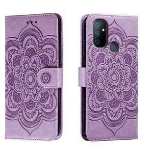 For OnePlus Nord N100 Sun Mandala Embossing Pattern Phone Leather Case(Purple)