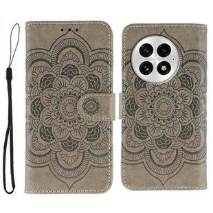 For OnePlus 13 Sun Mandala Embossing Pattern Phone Leather Case(Grey)