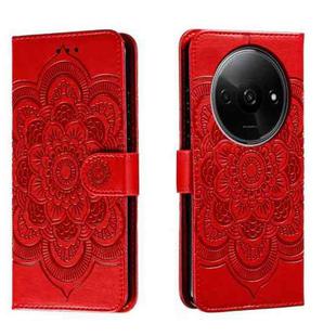 For Xiaomi Redmi A3 Sun Mandala Embossing Pattern Phone Leather Case(Red)