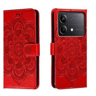 For Xiaomi Redmi Note 13R Pro Sun Mandala Embossing Pattern Phone Leather Case(Red)