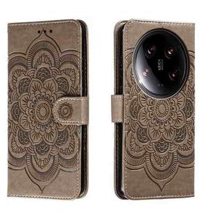 For Xiaomi 14 Ultra Sun Mandala Embossing Pattern Phone Leather Case(Grey)