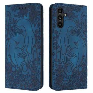 For Samsung Galaxy S24 5G Retro Elephant Embossed Leather Phone Case(Blue)