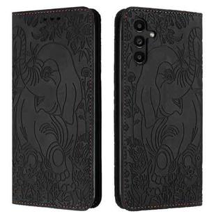 For Samsung Galaxy S24 5G Retro Elephant Embossed Leather Phone Case(Black)