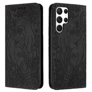 For Samsung Galaxy S24 Ultra 5G Retro Elephant Embossed Leather Phone Case(Black)