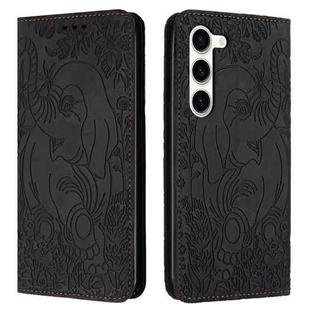 For Samsung Galaxy S23 5G Retro Elephant Embossed Leather Phone Case(Black)