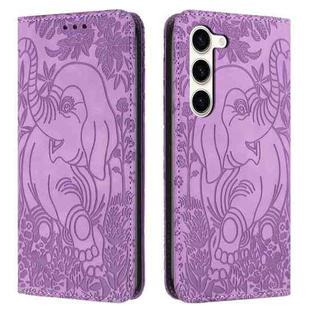For Samsung Galaxy S23+ 5G Retro Elephant Embossed Leather Phone Case(Purple)
