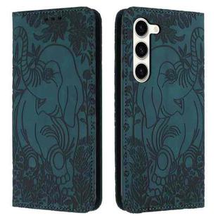 For Samsung Galaxy S23+ 5G Retro Elephant Embossed Leather Phone Case(Green)