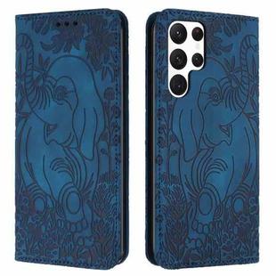 For Samsung Galaxy S23 Ultra 5G Retro Elephant Embossed Leather Phone Case(Blue)