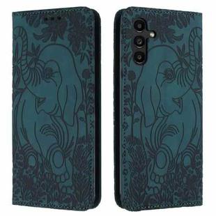For Samsung Galaxy S23 FE 5G Retro Elephant Embossed Leather Phone Case(Green)