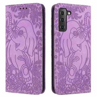 For Samsung Galaxy S21 5G Retro Elephant Embossed Leather Phone Case(Purple)