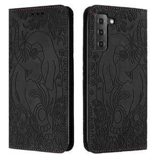 For Samsung Galaxy S21+ 5G Retro Elephant Embossed Leather Phone Case(Black)