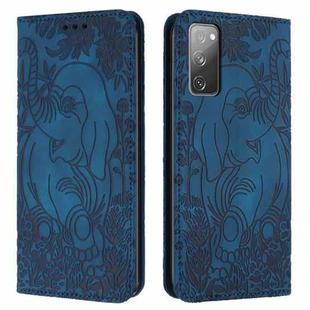 For Samsung Galaxy S20 FE 5G Retro Elephant Embossed Leather Phone Case(Blue)