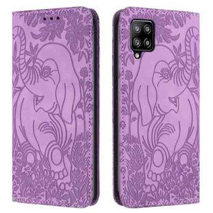 For Samsung Galaxy A42 5G Retro Elephant Embossed Leather Phone Case(Purple)