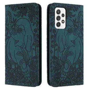 For Samsung Galaxy A33 Retro Elephant Embossed Leather Phone Case(Green)