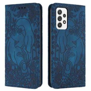 For Samsung Galaxy A23 Retro Elephant Embossed Leather Phone Case(Blue)