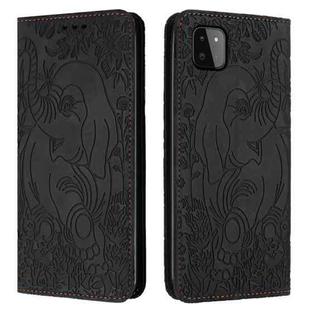 For Samsung Galaxy A22 5G Retro Elephant Embossed Leather Phone Case(Black)