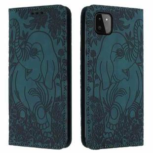 For Samsung Galaxy A22 5G Retro Elephant Embossed Leather Phone Case(Green)