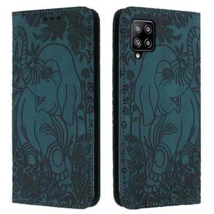 For Samsung Galaxy A22 4G Retro Elephant Embossed Leather Phone Case(Green)