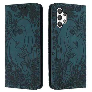 For Samsung Galaxy A13 4G / 5G Retro Elephant Embossed Leather Phone Case(Green)