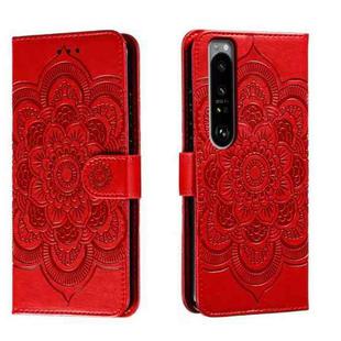 For Sony Xperia 1 III Sun Mandala Embossing Pattern Phone Leather Case(Red)