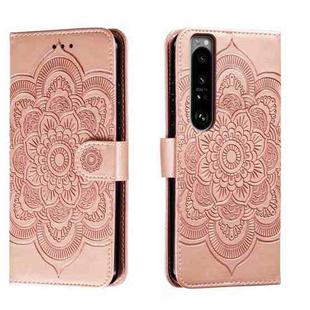 For Sony Xperia 1 III Sun Mandala Embossing Pattern Phone Leather Case(Rose Gold)