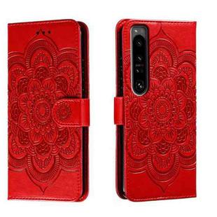 For Sony Xperia 1 IV Sun Mandala Embossing Pattern Phone Leather Case(Red)