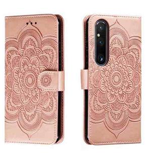 For Sony Xperia 1 V Sun Mandala Embossing Pattern Phone Leather Case(Rose Gold)
