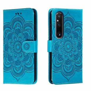 For Sony Xperia 1 V Sun Mandala Embossing Pattern Phone Leather Case(Blue)