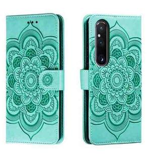 For Sony Xperia 1 V Sun Mandala Embossing Pattern Phone Leather Case(Green)