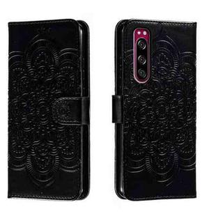 For Sony Xperia 5 Sun Mandala Embossing Pattern Phone Leather Case(Black)