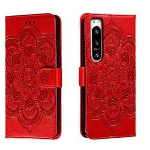 For Sony Xperia 5 IV Sun Mandala Embossing Pattern Phone Leather Case(Red)