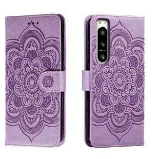 For Sony Xperia 5 IV Sun Mandala Embossing Pattern Phone Leather Case(Purple)