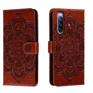 For Sony Xperia 10 III Sun Mandala Embossing Pattern Phone Leather Case(Brown)