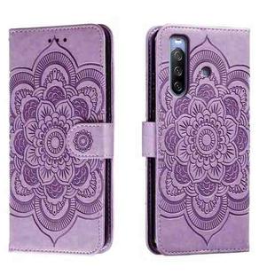 For Sony Xperia 10 III Sun Mandala Embossing Pattern Phone Leather Case(Purple)