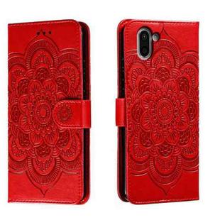 For Sharp Aquos R2 Sun Mandala Embossing Pattern Phone Leather Case(Red)