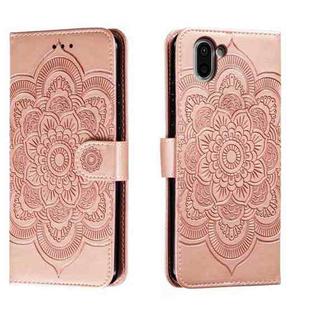 For Sharp Aquos R2 Sun Mandala Embossing Pattern Phone Leather Case(Rose Gold)