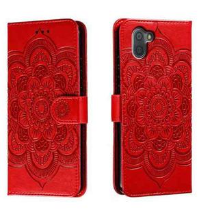 For Sharp Aquos R3 Sun Mandala Embossing Pattern Phone Leather Case(Red)