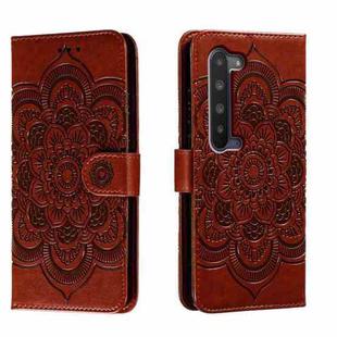 For Sharp Aquos R5G Sun Mandala Embossing Pattern Phone Leather Case(Brown)