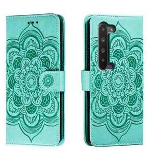 For Sharp Aquos R5G Sun Mandala Embossing Pattern Phone Leather Case(Green)