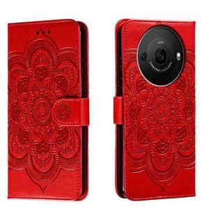 For Sharp Aquos R8 Pro Sun Mandala Embossing Pattern Phone Leather Case(Red)