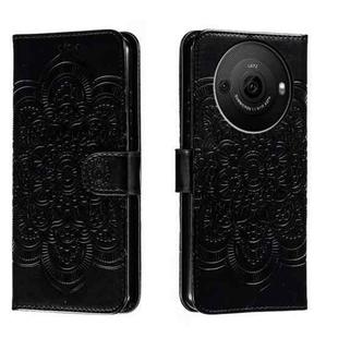 For Sharp Aquos R8 Pro Sun Mandala Embossing Pattern Phone Leather Case(Black)