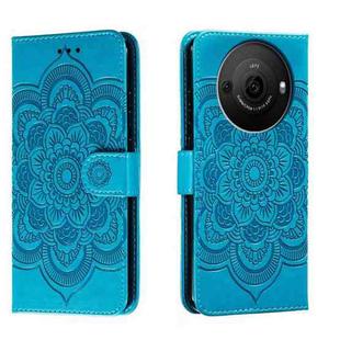 For Sharp Aquos R8 Pro Sun Mandala Embossing Pattern Phone Leather Case(Blue)