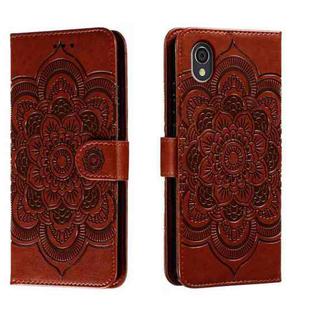 For Sharp Aquos Sense2 Sun Mandala Embossing Pattern Phone Leather Case(Brown)