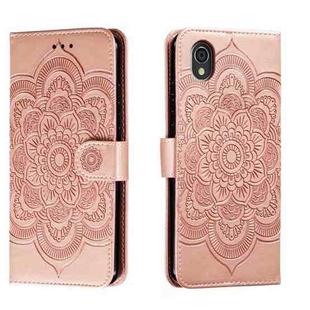 For Sharp Aquos Sense2 Sun Mandala Embossing Pattern Phone Leather Case(Rose Gold)