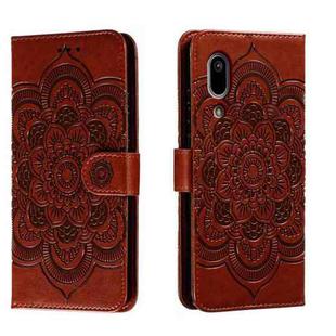 For Sharp Aquos Sense3 Sun Mandala Embossing Pattern Phone Leather Case(Brown)